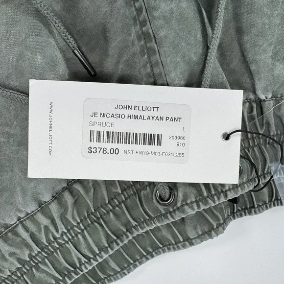 NWT JOHN ELLIOTT Nicasio Himalayan Pant Mens 3/Large Green Drawstring Cuff $378